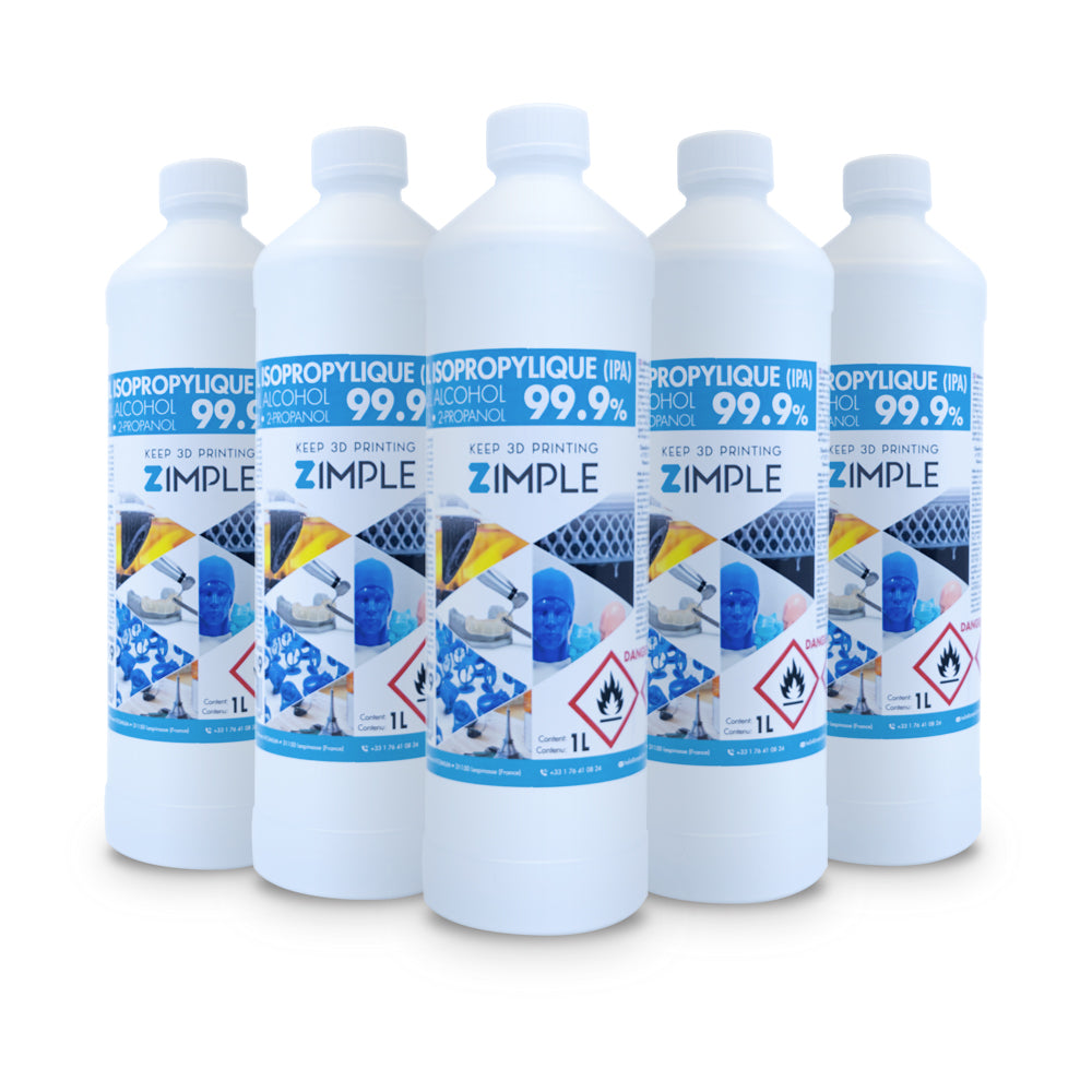 Zimple3D - Alcool Isopropylique (IPA) - Lot de 5 bouteilles de 1L